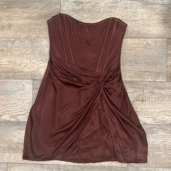 ZARA Strapless Satin Short Dress NWT Brown Size L - Picture 15 of 16